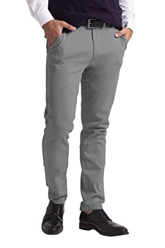 Image of westAce Men's Chino Trousers Slim Fit Stretch Classic Wrinkle-Resistant Flat-Front Lightweight Twill Essential Casual Chino Trouser (Available in Big and Tall) (34W / 30L, Grey)