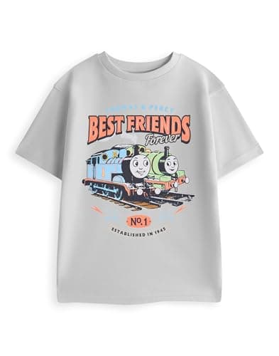 Image of THOMAS & FRIENDS Boys Grey Graphic Tee | Best Friends Short-Sleeved T-Shirt | Kids Character Apparel | Thomas the Tank Engine Design | Official Merchandise