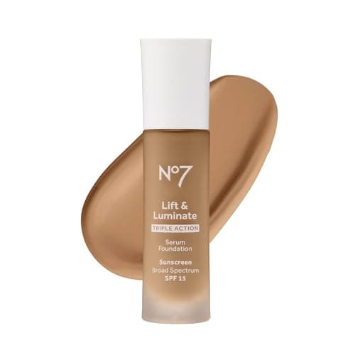 Image of No7 Lift & Luminate Triple Action Serum Foundation - Deep Honey - Liquid Foundation Makeup with SPF 15 for Dewy, Glowy Base - Radiant Serum Foundation for Mature Skin (30ml)