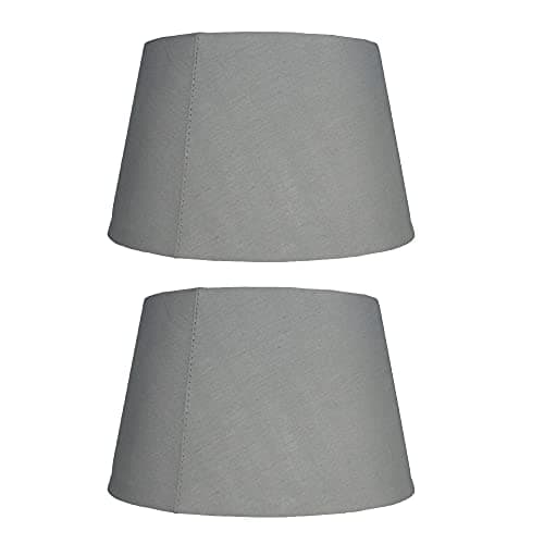 Image of 2 Pack - Grey 14" Cotton Tapered Drum Vintage Lampshade with Reversible Gimble & Shade Reducing Ring to Fit All Types of Lampholders - Rolled Edges - Hard Lined - Sold in Pairs