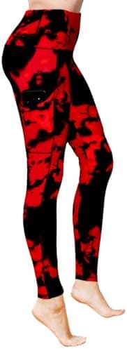 Image of Luxleg High Waist Womens Leggings - Active Workout Leggings - Tummy Control Soft Ankle Length Leggings for Women(S-M, Pocketed Black Red Tie Dye)