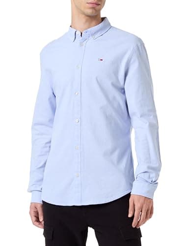 Image of Tommy Jeans Men's TJM Slim Long Sleeve Shirt, Blue (Moderate Blue), XS