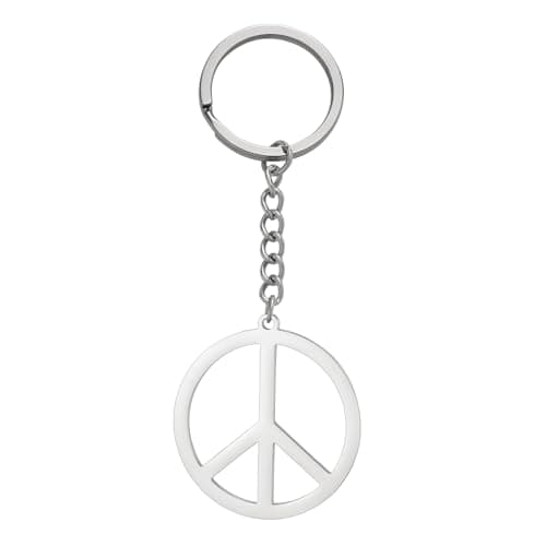 Image of Dreamtimes Peace Sign Pendant KeyRing for Men and Women Love Peace Symbol Keychain Bag Car Keyring Peace Sign Jewelry, Silver, Medium