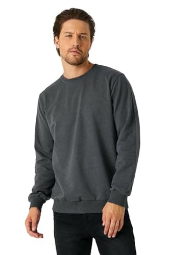 Image of COMEOR Men's Sweatshirt, Plain Casual Jumper, Classic Crewneck Cotton Sweater Dark Grey