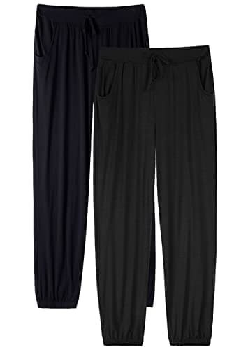 Image of Vislivin Casual Womens Pants Soft Lounge Pants Sleep Pajama Bottoms with Pocket Black/Black L