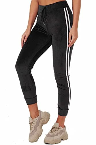 Image of Ladies Velvet (Velore) Jogger Tracksuit Pants Active Gym Yoga Fitness Bottoms 8-14 (Black, 10)