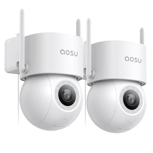 Image of AOSU 2PACK 3K 5MP Outdoor Camera, Outdoor Security Camera Wired with 400Lm Spotlight Full Color Night Vision, 360°PTZ Best CCTV, Surveillance 24/7 Recording Vehicle Security and Protection Spot Cruise