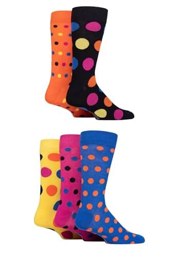 Image of SockShop Men's Patterned Bright Colourful Natural Bamboo Socks Various Designs for Everyday Wear Size 7-11 Pack of 5 Polka Dot Multi Bright 7-11