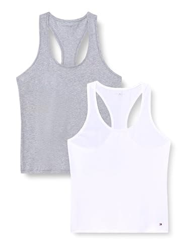 Image of Tommy Hilfiger Women’s 2 Pack Stretch Tank Tops, Multicolor (White/Light Grey HTHR), XS