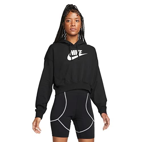 Image of NIKE DQ5850-010 W NSW CLUB FLC GX CROP HDY Sweatshirt Women's Black/White Size XL-S