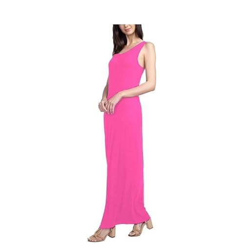 Image of BODYWEAR LTD Womens Plain Muscle Racer Back Sleeveless Bodycon Long Maxi Dress (Hot Pink, 12-14)