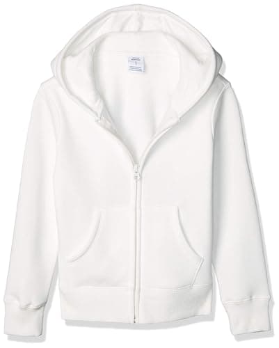 Image of Amazon Essentials Girls' Fleece Zip-Up Hoodie Sweatshirt, White, 11-12 Years