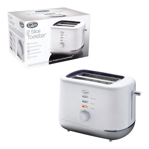 Image of Quest 2 Slice Toasters with Auto-Centring and Variable Browning / 7 Different Settings/Reheat, Defrost & Cancel Options/Cool Touch / 2 Colours (White/Silver)