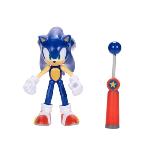 Image of Sonic the Hedgehog 4-inch Sonic Action Figure with Blue Checkpoint Accessory. Ages 3+ (Officially licensed by Sega)