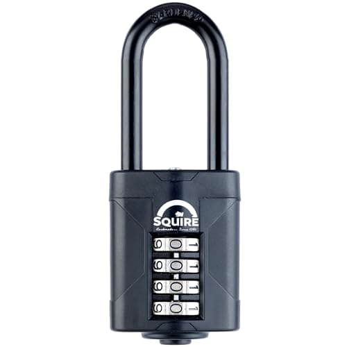 Image of Squire Heavy Duty Padlock (CP50BLACK/2.5)- Hardened Steel 2.5 Extra Long Shackle-4 Wheel 50mm Wide Combination Padlock (Black) - Corrosion Resistance - Weatherproof