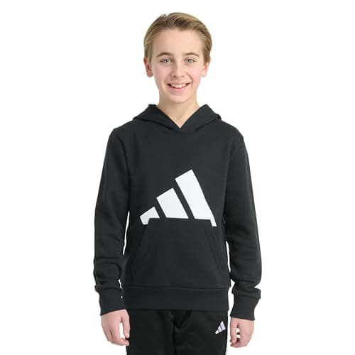 Image of adidas Boys Big Logo Long Sleeve Fleece Hoodie, Black/White, S