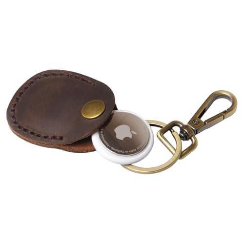 Image of Lee Loft 100% Genuine Leather AirTag Keyring Holder – Premium Handmade Apple Air Tag Case with Snap Button – Scratch-Resistant, Secure Air Tag Holder (Coffee)