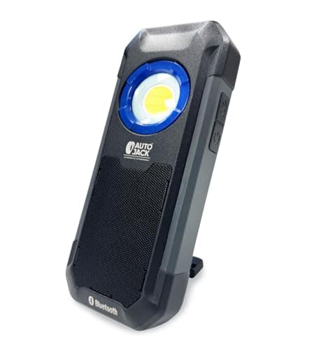 Image of Autojack LED Work Light with Bluetooth Speaker 500LM, Rechargeable Magnetic Work Lamp with Hanging Hook & USB-C Charging, Portable Inspection Light for Garage, Workshop & Outdoor Use