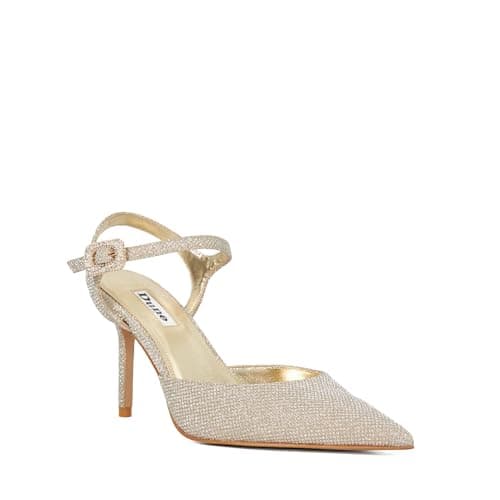 Image of Dune London Ladies Channel Wide Fit Buckle Detail Embellished Studded Heeled Court Size UK 4 Court Shoes Gold