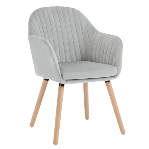 Image of WOLTU Dining Chair, Bedroom Chair, Upholstered, with Arms, Backrest, Solid Wood Legs, Tub Armchair, Light Grey