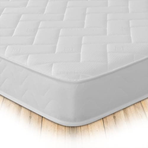 Image of Starlight Beds Quilted Brick Sprung Hybrid Small Single Mattress with Memory Foam Layer. Soft Firmness, White, 18cm Deep. 2ft6 Mattress (75cm x 190cm)