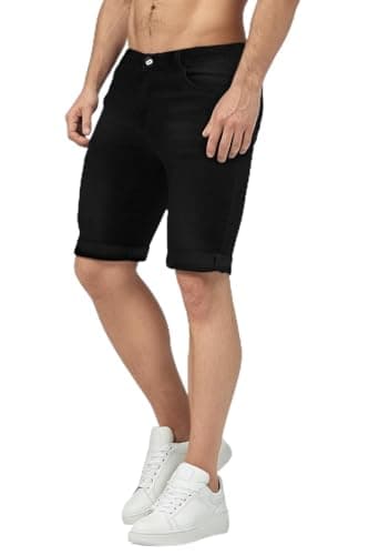 Image of GINGTTO Mens Shorts Slim Fit Denim Jeans Stretch Summer Skinny Half Trousers for Men 9 Inch Black 32