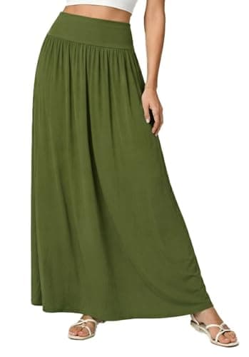 Image of Crazy Girls Womens Pleated Fold Over High Waist Gypsy Long Maxi Skirt UK 8-22 (12-14, Khaki Plain)