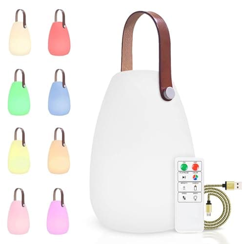 Image of IROO Led Table Lamp for Outdoor Camping Lantern with Remote Control Warm White 8 Colors Dimmable Bedside Table Lamp Waterproof Ideal Decor for Your Home and Garden(Round)