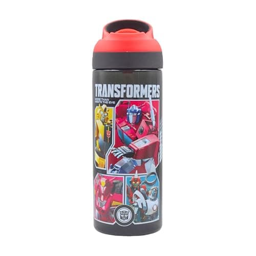 Image of HOX TRANSFORMERS EARTHSPARK Reusable BPA free Kids Atlantic Water Hydration Bottle with built in Carry Loop, Flip Up Spout and removeable straw - 600ml, Opaque