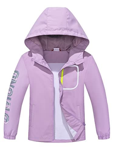 Image of ALXHUTE Boys Girls Waterproof Rain Jacket, Kids Lightweight Raincoat Windbreaker with Hood Ligth Purple UK:15-16 Years (manufacturers's size: 170)