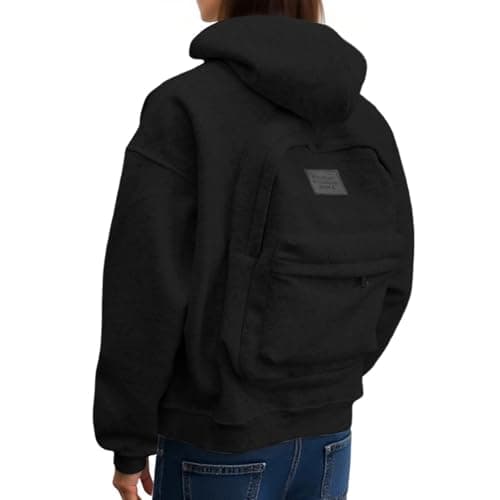 Image of Women Hoodie Unique Backpack Design Casual Pullover Hoodie for Daily Use and Outdoor Activities, black, 4