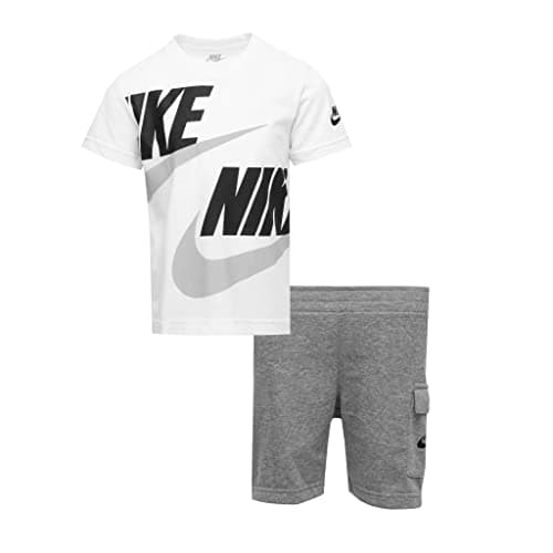 Image of Nike - Set consisting of two pieces: T-SHIRT and TROUSERS -T-SHIRT with LOGO SHORT WITH LOGO SHORT WITH CARGO POCKETS -REGULAR FIT white white/grey/black 6-7 years