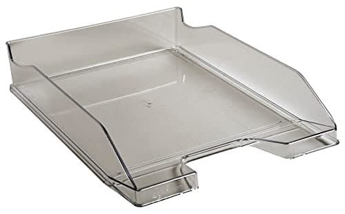 Image of Exacompta - Ref 113227D - Office Letter Tray Combo Midi - 347 x 255 x 65mm in Size, Suitable for A4 Documents, Stackable with Others, Holds Approx. 500 Sheets - Grey Transparent Glossy