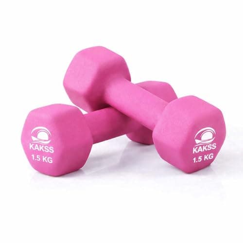 Image of KAKSS Neoprene Dumbbells Set, 1.5kg Pair (2 x 1.5kg) Pink Hex Dumbbells with Anti-Slip Coated Grip, Hand Weights for Women, Exercise Weights for Home Gym Weights and Fitness Training, Proudly Made in