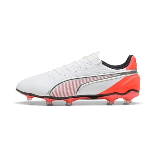 Image of PUMA Unisex King Match Firm Ground/Artifical Ground Football Boots, PUMA White-PUMA Silver-Glowing Red, 6 UK