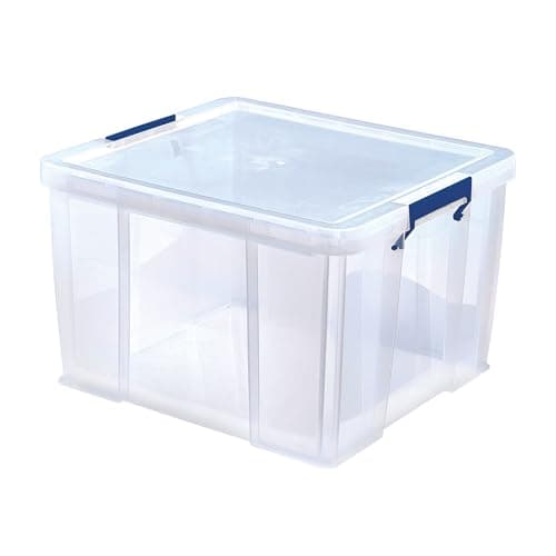 Image of Bankers Box 48L Plastic Storage Boxes with Lids. ProStore Super Strong Stackable Plastic Storage Boxes (30 x 41 x 37 cm), Made in the UK, Clear