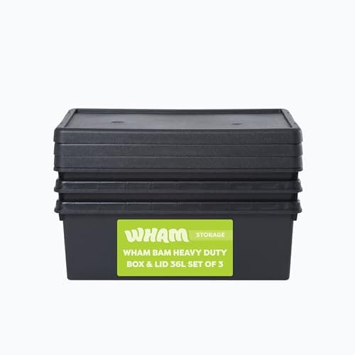 Image of Wham Bam 3 x 36L Heavy Duty Boxes with Lids | Eco-Friendly Storage | Ideal for Tools, DIY & Outdoor Gear | 100% Recycled Plastic | Made in UK