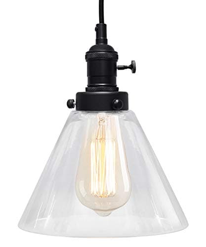 Image of Long Life Lamp Company Vintage Retro Loft Clear Glass Ceiling Lampshade Transparent Sconce Pendant Light Black Holder M0126 with ST58 LED 4w E27