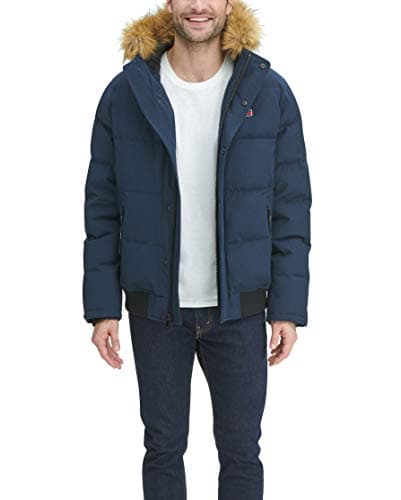 Image of Tommy Hilfiger Men's Arctic Cloth Quilted Snorkel Bomber Jacket Parka, Navy, L