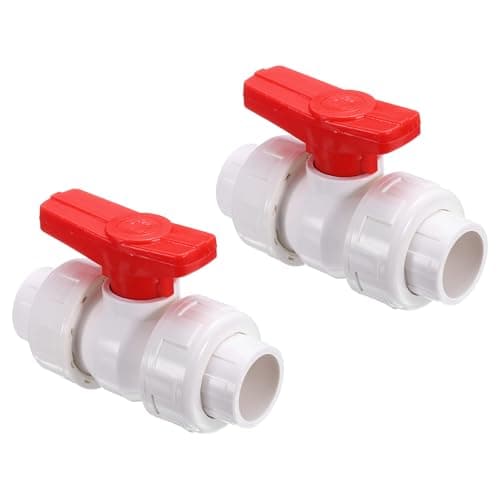 Image of PATIKIL 25mm ID Double Union Ball Valve, 2 Pack PVC Socket Type Shut-Off Valve Switch for Water Flow Control, White Red