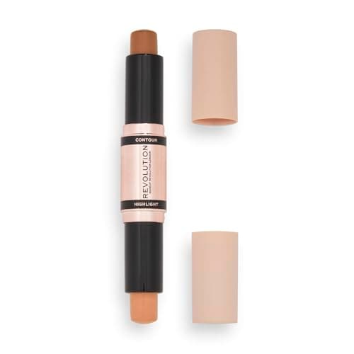 Image of Makeup Revolution Contour Stick Duo Cream Contour & Highlight, Defines Cheekbones & Sculpts the Face, Vegan & Cruelty-Free, Dark, 2.4g