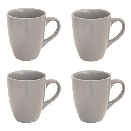 Image of Hodge and Hodge Set of 4 Stoneware Ceramic Mugs Coffee Tea Cups Kitchen Home Drinkware, Light Grey 12oz
