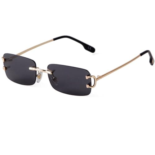 Image of Laurinny Vintage Rimless Sunglasses Retro Rectangle Sunglasses for Men Women Trendy Sun Glasses Shades 90s Eyewear(Gold/Grey)