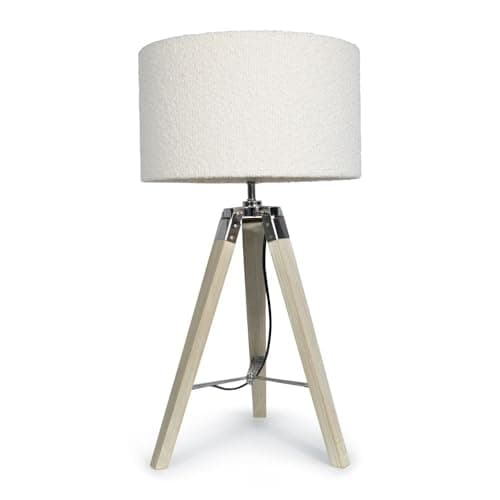 Image of ValueLights | Modern Light Wood & Chrome Tripod Table Lamp with a Cream Boucle Drum Shade | Table Lamps, Home Décor & Improvement Essential