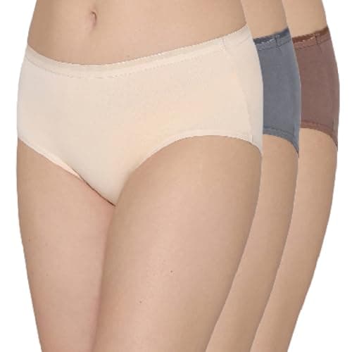 Image of Wacoal Cotton for Women Mid Waist Mid Coverage Everyday 3 Pack Midi Briefs, Brown, beige, grey, S