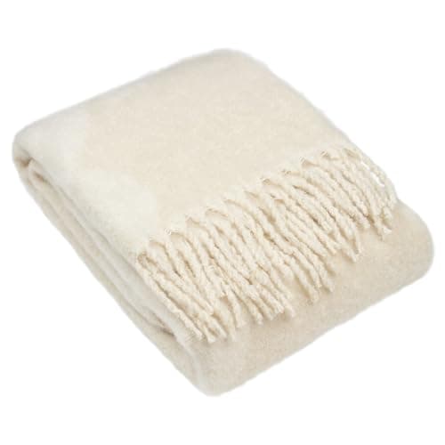 Image of furn. Hoem Meta Abstract Jacquard Throw – Soft Faux Mohair Tasselled Design (Natural – 130 x 180 cm)