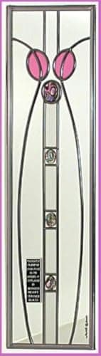 Image of Winged Heart Decorative Stained Glass Mirror in a Mackintosh Hunterian Column Design (pink)