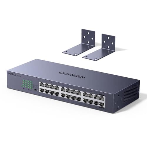 Image of UGREEN 24 ports Network Switch,High-speed Gigabit Ethernet Splitter,Metal Case,RackMount Unmanaged Ethernet Switch Hub,Link Aggregation Plug & Play LAN Switch with L-Shaped Bracket