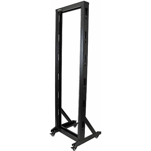 Image of StarTech.com 42U Mobile Open Frame Network Rack with Wheels- 663lbs - 2 Post 19" Portable Rack for Computer, AV, Media, IT Equipment (2POSTRACK42)