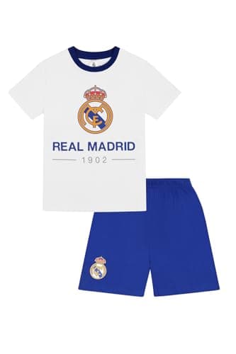 Image of Real Madrid Boys CF Short Football Pyjama Set PJs for Kids (6-7 Years) White